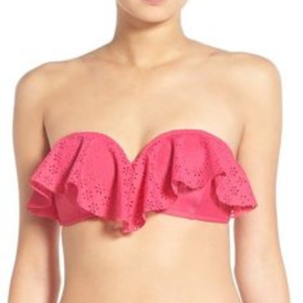 bp. Pink Laser Cut Flounce Ruffle Bikini Top